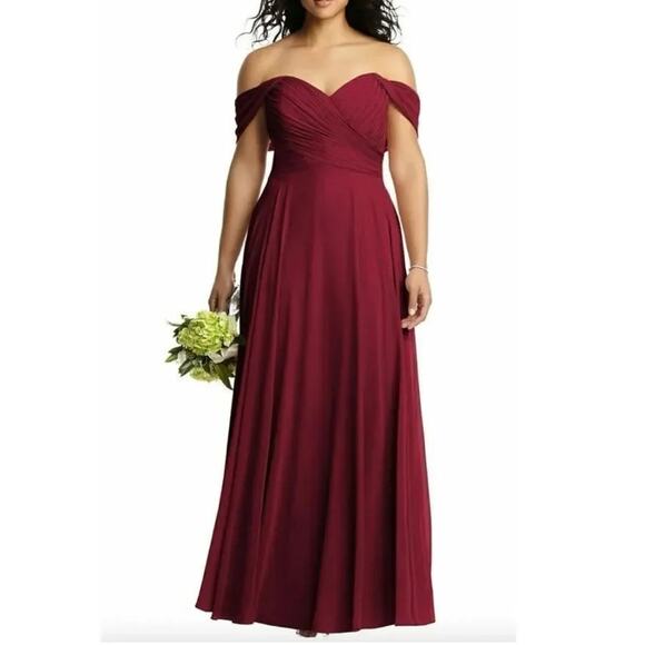 Dessy Collection Vivian Diamond 2970 Claret Off the Shoulder Draped Dress $284 - Picture 2 of 15